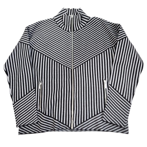Cynthia Rowley striped geo mock neck zip up long sleeve sweater - Picture 1 of 6